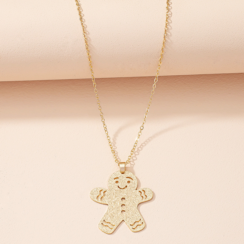 Cartoon cute gingerbread man necklace simple design sense hollow clavicle chain