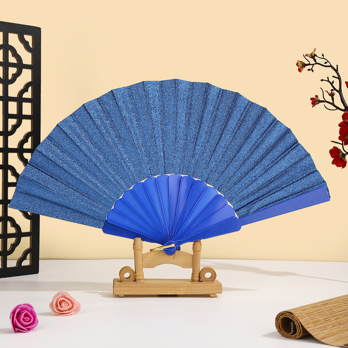 Abanico Manual Plegable de Poliéster Decorativo para Fiestas y Danza image 11