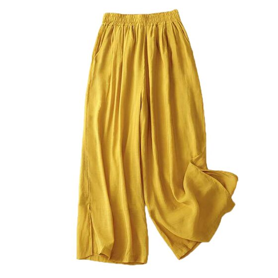 Real shot Tencel Ramie Spring and Summer Thin Casual Wide Leg Pants Trousers Elegant Straight Leg Pants Double Layer High Waist Slimming Women's Pants