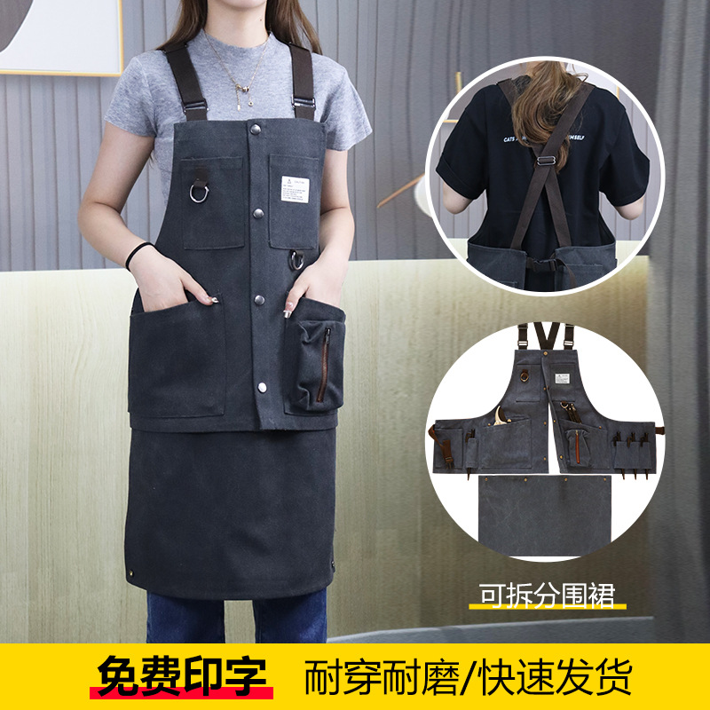 Cruz-frontera engrosada delantal de lona resistente al desgaste-Herramientas de Bolsillo grande ropa de trabajo de madera multi-funcional delantal por mayor