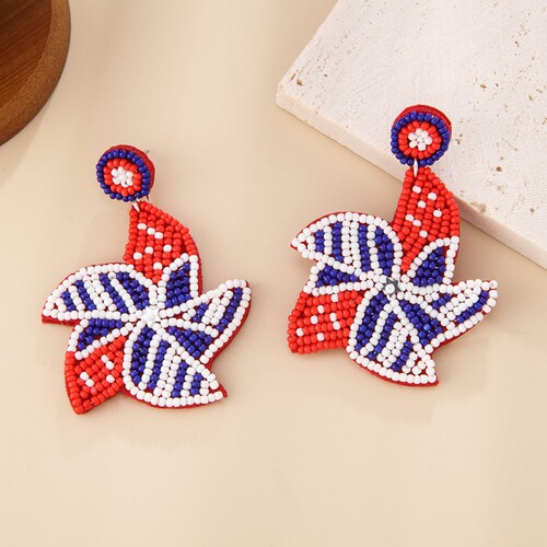 American Independence Day Fabric Bead Earrings with National Style, Handmade Heart-shaped Flag Sparkle Earrings, Wholesale