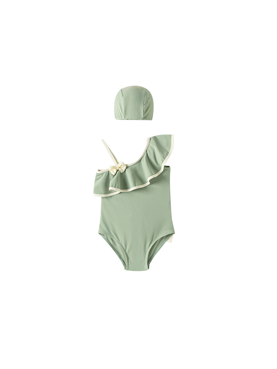 Youbao ropa para niños 2025 verano nuevo traje de baño para niñas con lazo, traje de baño de una pieza con volantes