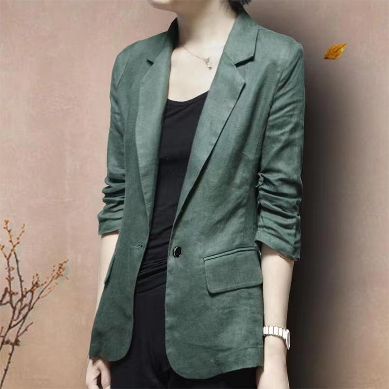 春秋棉麻小西装外套秋季新款薄款亚麻女士大码休闲显瘦西服七分袖|undefined