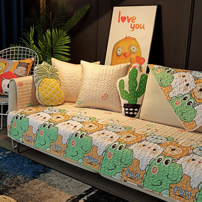 四季通用卡通沙发垫北欧纯棉布艺靠背巾坐垫全包盖布防滑沙发套罩|ms