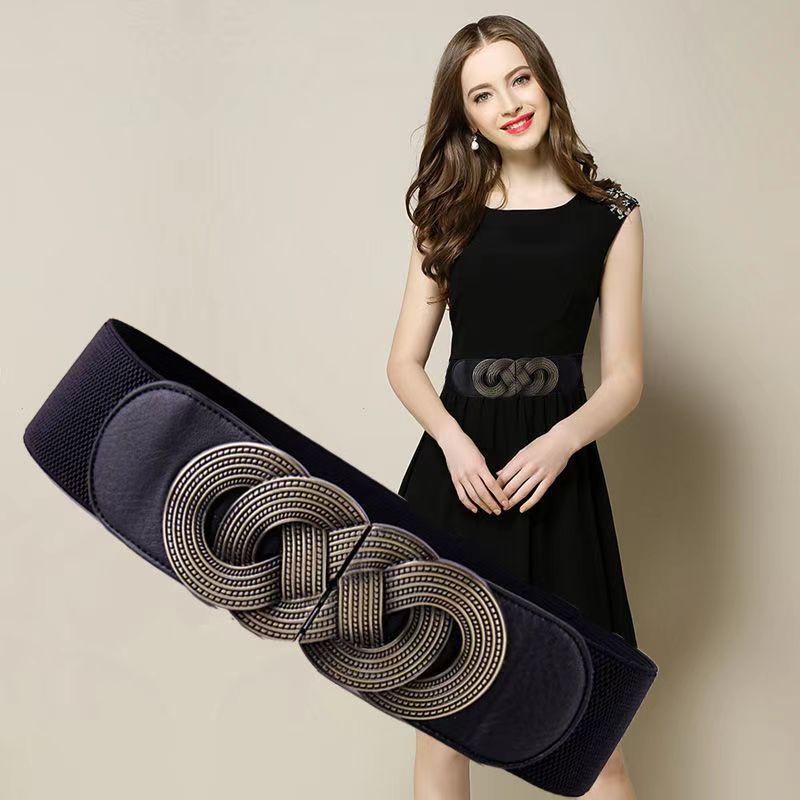 Cinta elástica retrô europeia americana, larga, feminina, ideal para vestidos, simples e versátil, pode ser usada como modelador de cintura ou peça de roupa externa._voghion.com