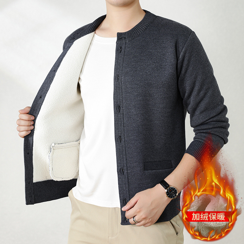 Source factory men's spring and autumn sweaters, men's tops, grandfather's coats, knitted cardigans, fleece-lined clothes for the elderly.