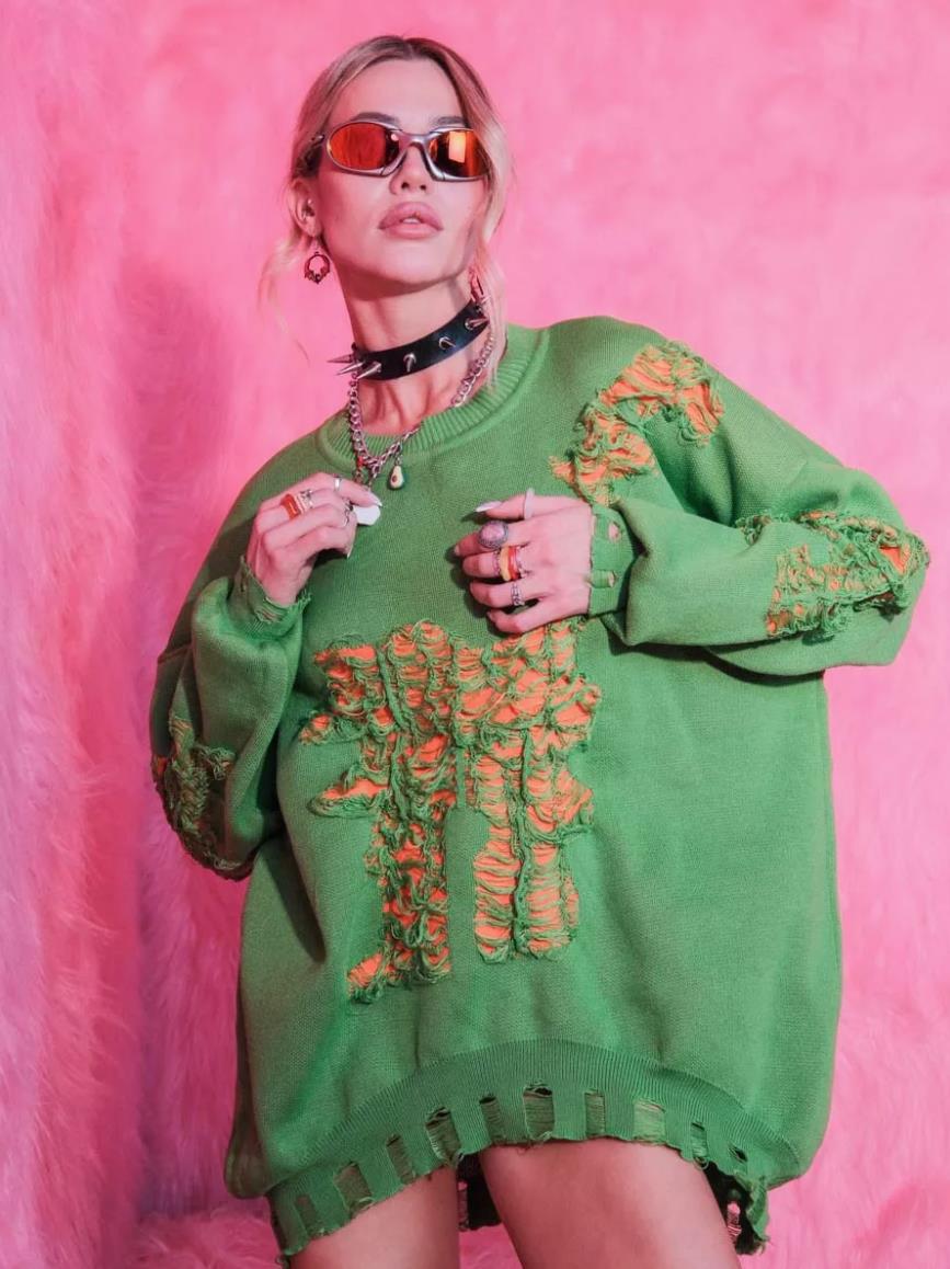 Sieviešu apģērbs Pulovers ar garām piedurknēm Ins Style Meiteņu top trikotāžas džemperis ikdienišķs brīvs, nobružāts džemperis_voghion.com