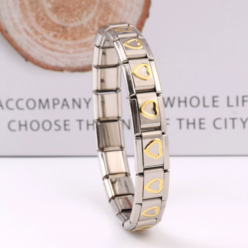 stainless steel bracelet, removable elastic link watch strap, italian european style, assorted charms