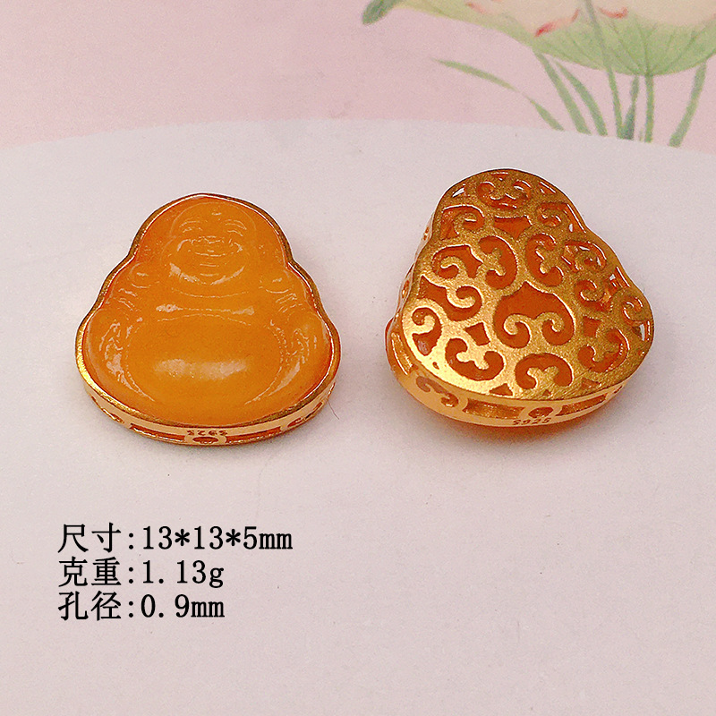 Natural beeswax Buddha accessories s925 silver gold-plated bracelet necklace string decoration diy handmade spacer beads semi-finished products