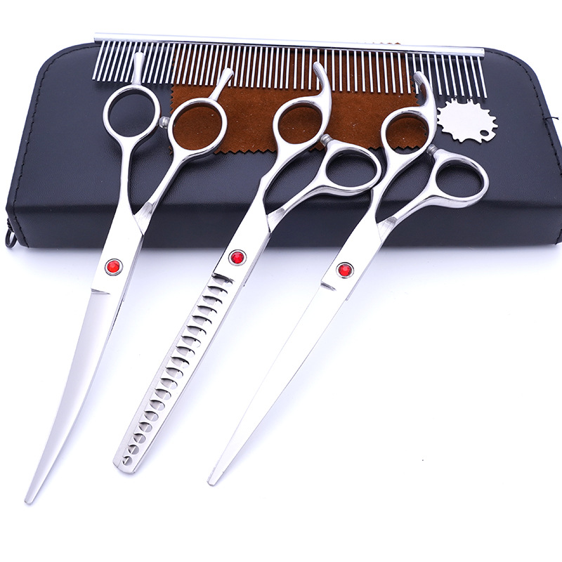 Directo de fábrica de acero inoxidable de 7 pulgadas para mascotas tijeras de belleza profesional de corte de pelo de perro tijeras curvas Teddy adelgazamiento tijeras traje