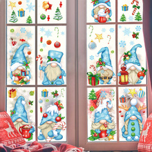 新款圣诞节贴纸蓝色无脸小矮人圣诞老人派对窗户装饰橱窗静电窗贴