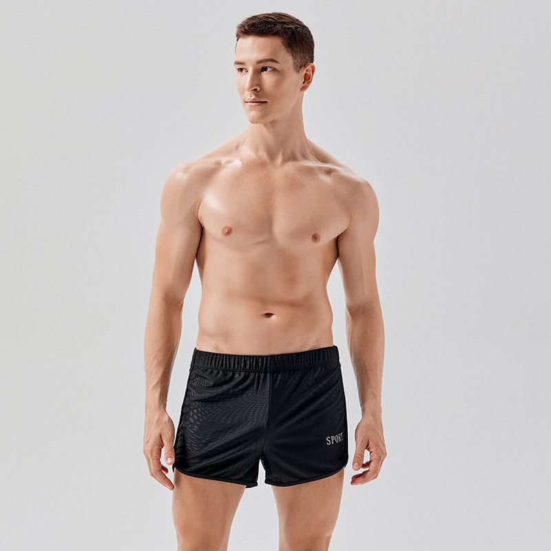 Men's Swimming Trunks Double-Layer Quick-Drying Sports Boxer Plus Fat Plus Size Hot Spring Professional Anti-Embarrassment Men's Beach Pants