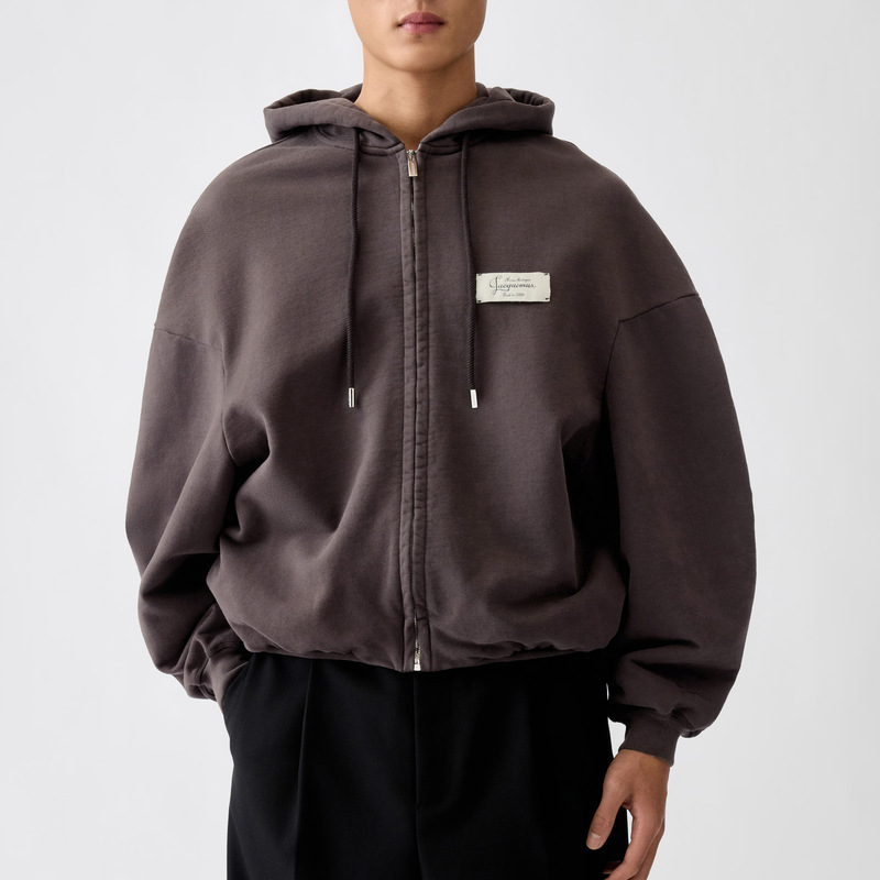 Jac 26's new autumn collection charcoal gray zip-up hoodie, short style with drawstring hem, unisex hoodie