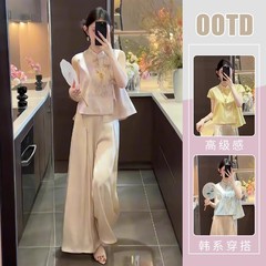シングルピース/夏のファッション婦人服 2025 新しい中国風のノースリーブトップカジュアルワイドレッグパンツトレンディな服