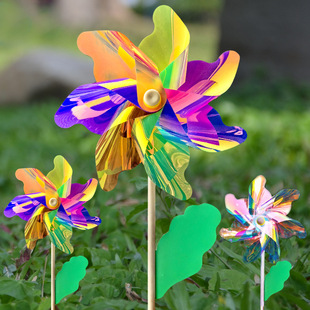 Plastic Outdoor Decoration Transparent Color Film Windmill Colorful Reflective Indoor Laser Stage Props Yard Bird Repellent Windmill