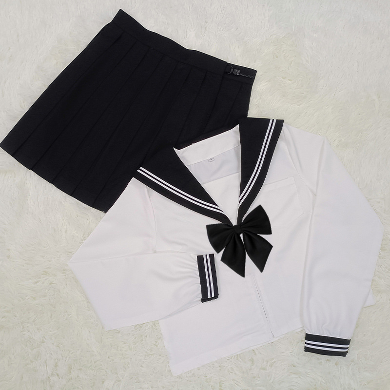 진품 JK 유니폼 스커트 선원 세트 일본 기본 반팔 세트 봄과 여름 학교 아치 중학교 세트 여성 해군 스타일