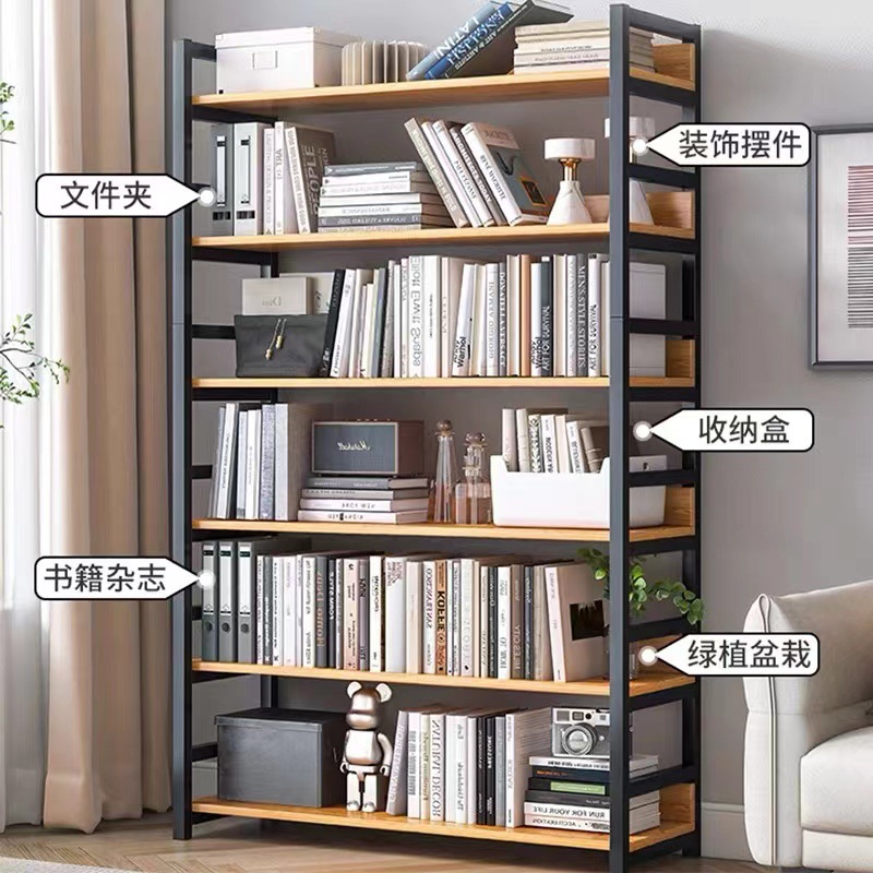 Estante de libros doméstico de hierro forjado almacenamiento de piso multicapa sala de estar contra la pared estante de exhibición de cocina simple estante de partición