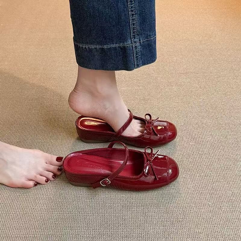 Inner Height-Increasing Ballet Shoes 2025 Spring New Bow Mary Jane Shoes French One-Line Toe Slippers