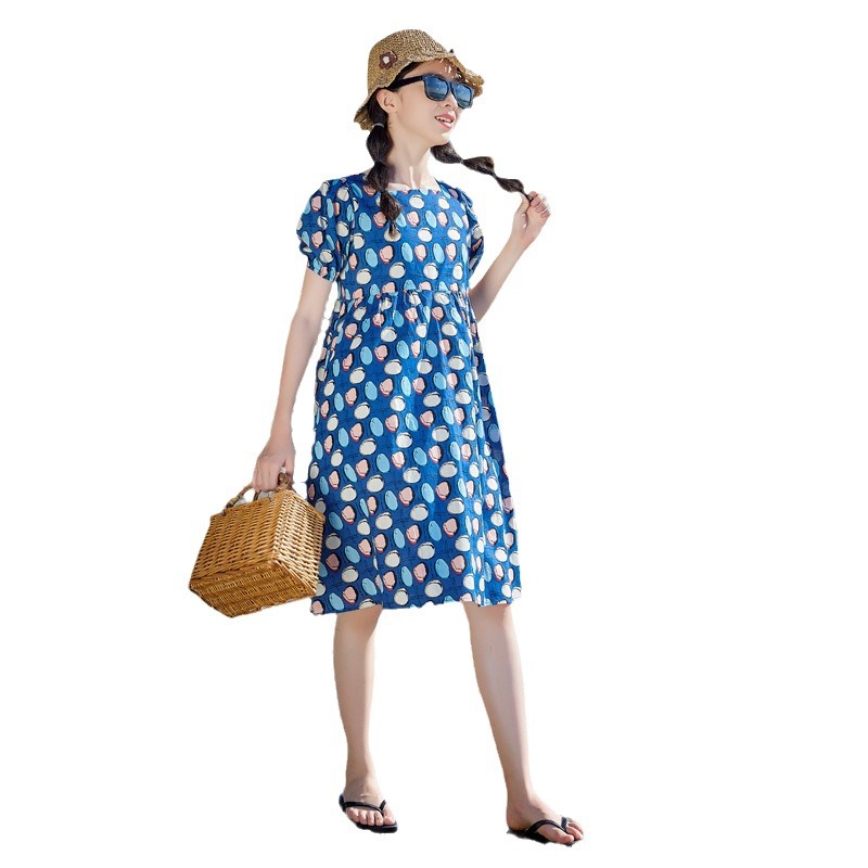 Vestido de niñas vestido de verano 2024 nuevos niños estilo occidental falda de lunares grandes niños de verano algodón estilo coreano vestido de princesa