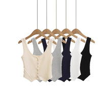 2025夏季新款纯色辣妹风华夫格修身显瘦深V领背心女批发