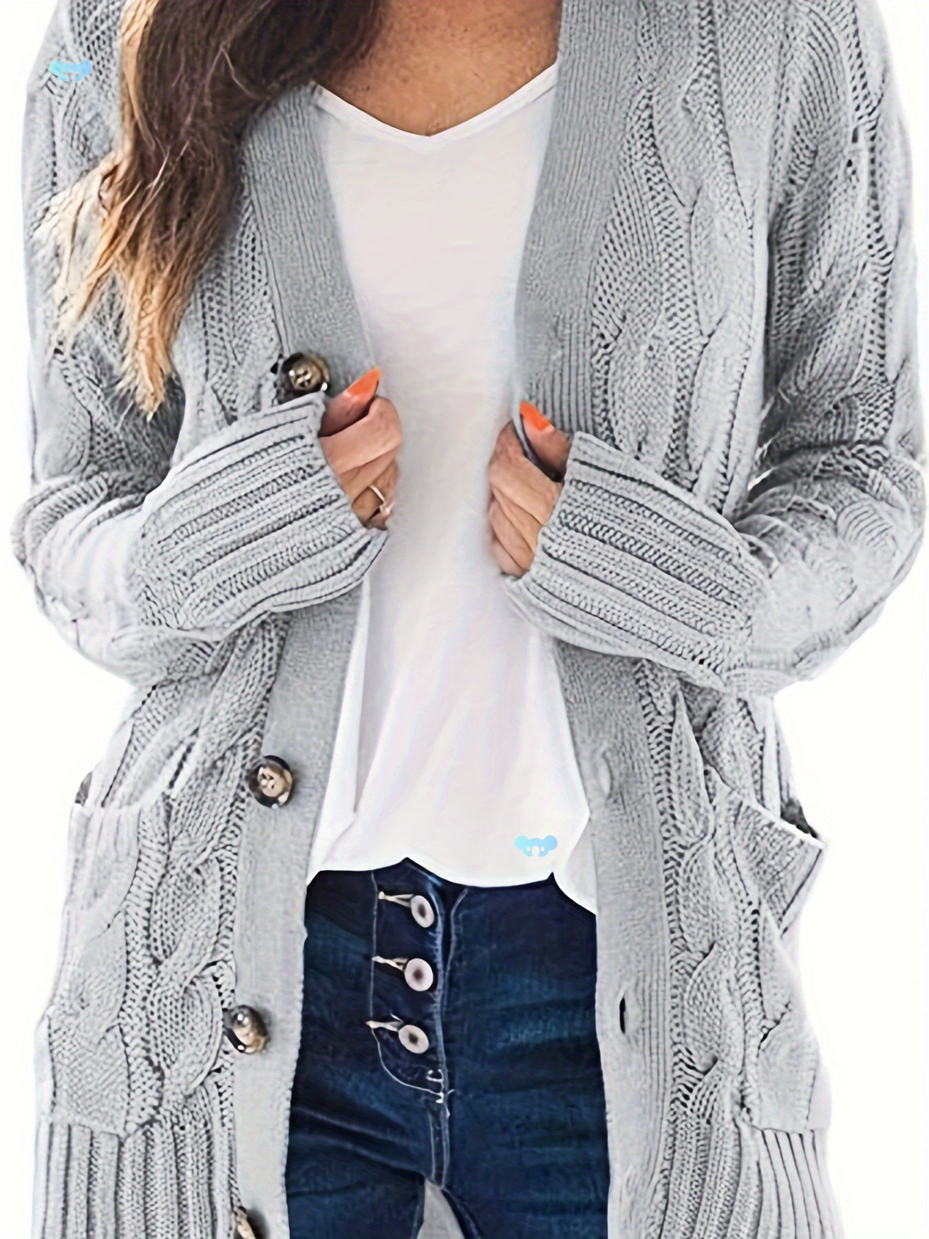 Уютный вязаный кардиган больших размеров для женщин на пуговицах с длинными рукавами