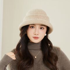 新款羊毛前翘盆帽秋冬季时尚中老年女士毛呢帽子户外保暖气质盆帽