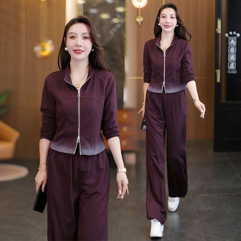 洋气时尚休闲薄款套装女2025秋冬季新款气质开衫卫衣阔腿裤两件套|undefined