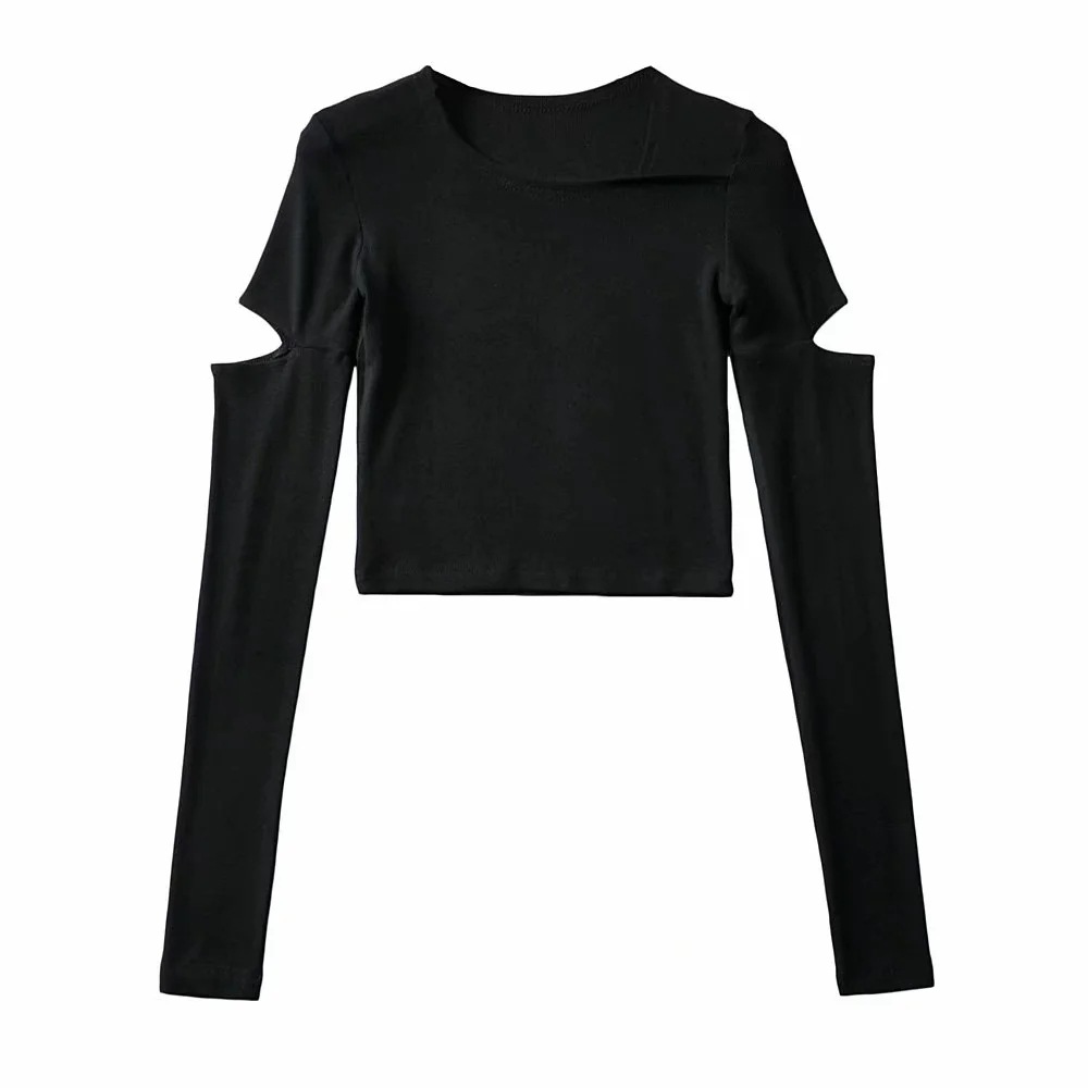 round neck split long-sleeved T-shirt   NSAC45839