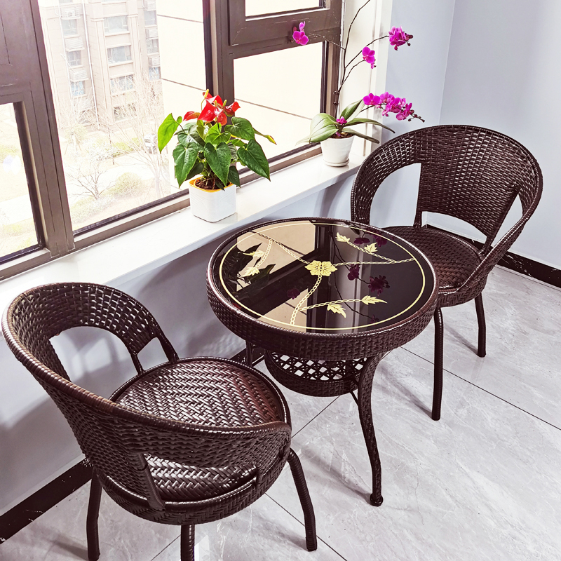 Balcony Table and Chair Set, Rattan Chair Three-Piece Set, Leisure Small Coffee Table, Living Room Outdoor Swivel Chair with Backrest, Home Combination Set Balcony Table and Chair Set, Rattan Chair Three-Piece Set, Leisure Small Coffee Table, Living Room Outdoor Swivel Chair with Backrest, Home Combination Set