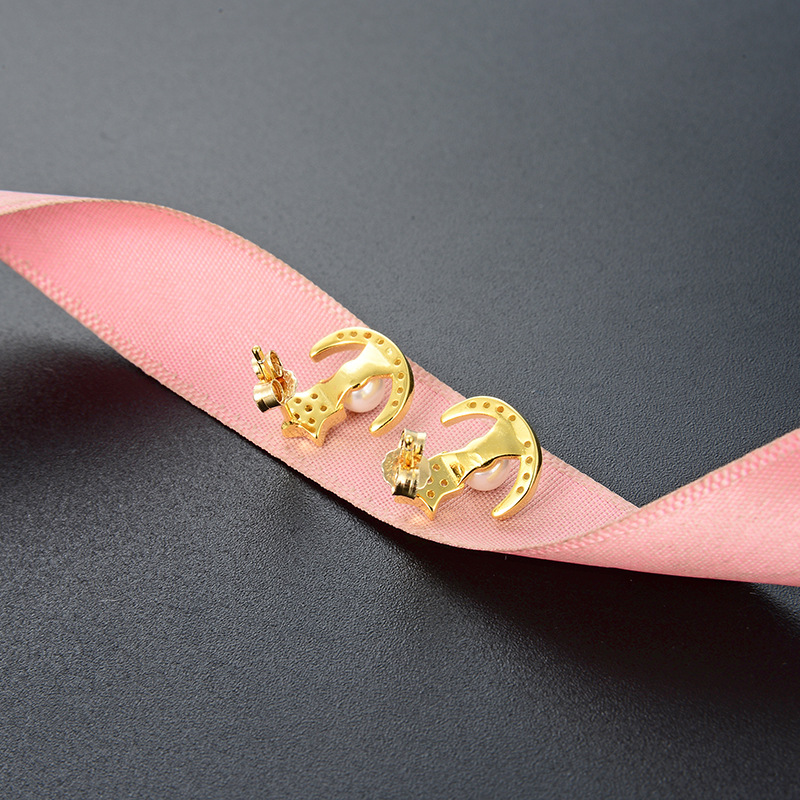 Fresh star moon circón accesorios pendientes de Corea del Sur s925 pendientes de perlas de plata pendientes de moda de las mujeres al por mayor