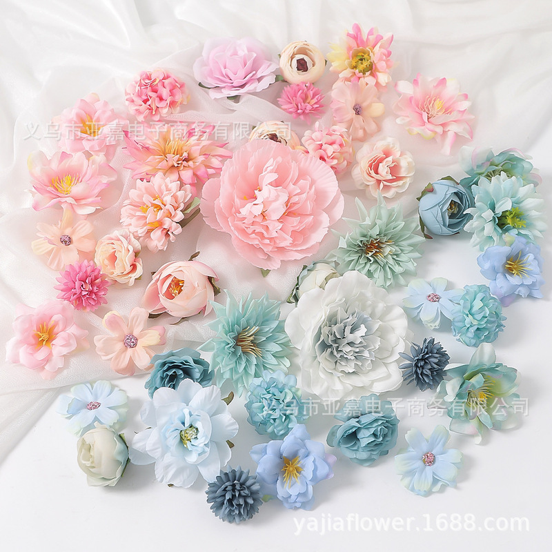 21 Pieces of Summer-Style Artificial Flowers DIY Material Kit for Clothing, Hats, Hairpins, Hair Accessories, Wedding Flowers, Fake Flowers