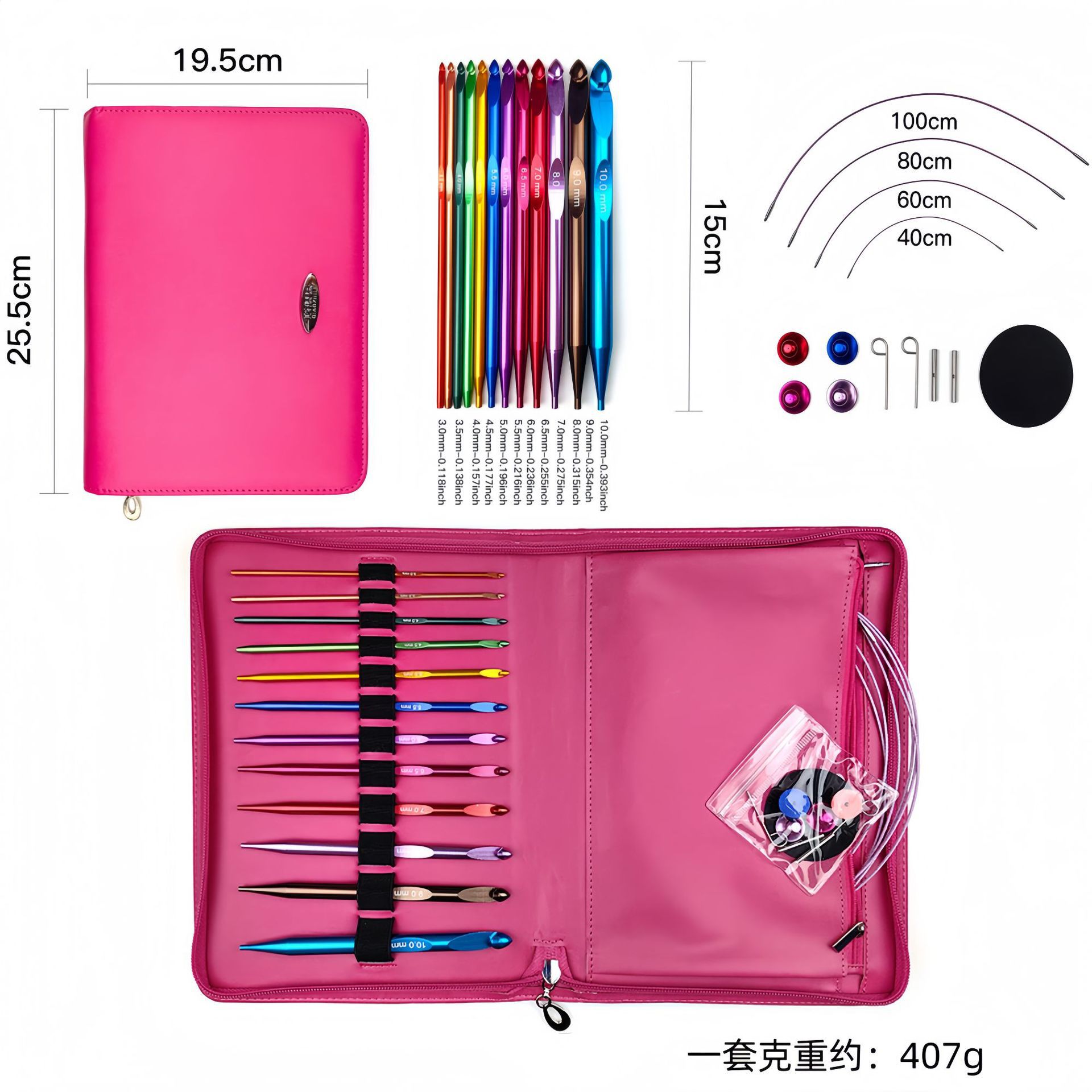 El conjunto de aguja de anillo desmontable cambia la cuerda colorida varilla de tejido aguja alargada pu herramienta de tejido carbonizada aguja de bambú anillo