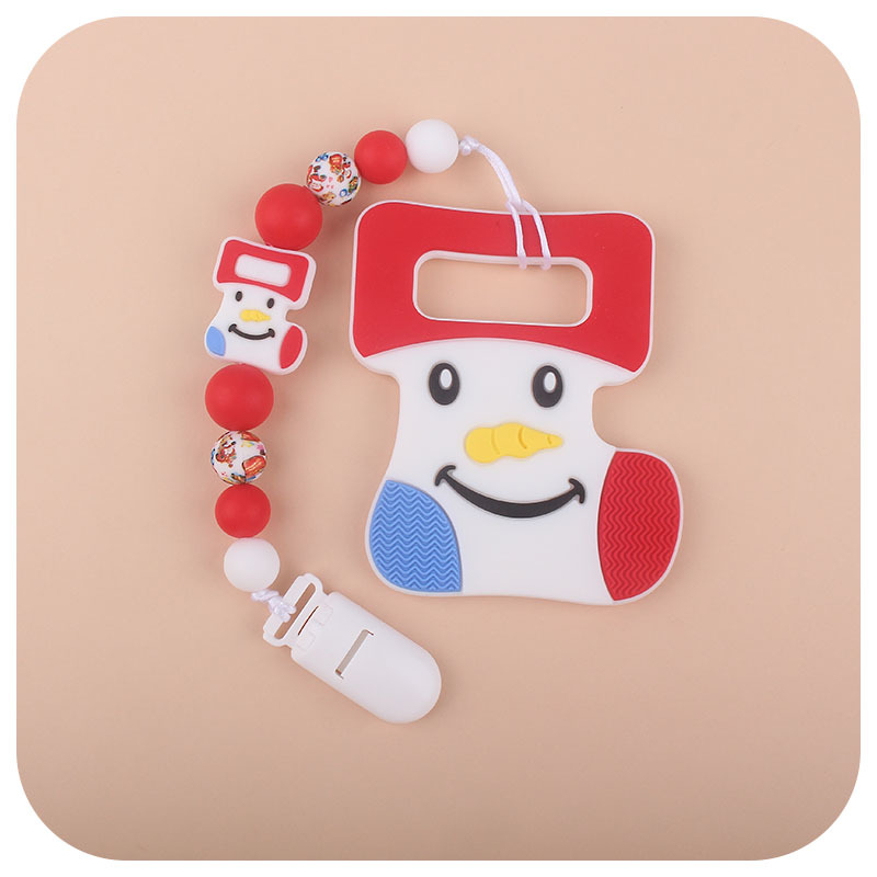 Nuevo bebé suministros Navidad serie pequeño mordedor DIY chupete cadena Santa Claus impreso cuentas de silicona teether