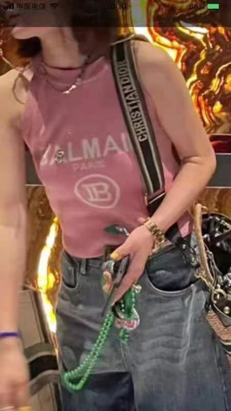 Spring and Summer New Balmain Knitted Jacquard Letters T-shirt Women's ins Internet Celebrity Same Style