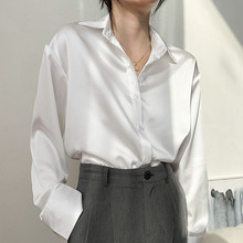 襯衫女設計感小眾秋季2022新款寬松法式仿醋酸白色綢緞面長袖襯衣
