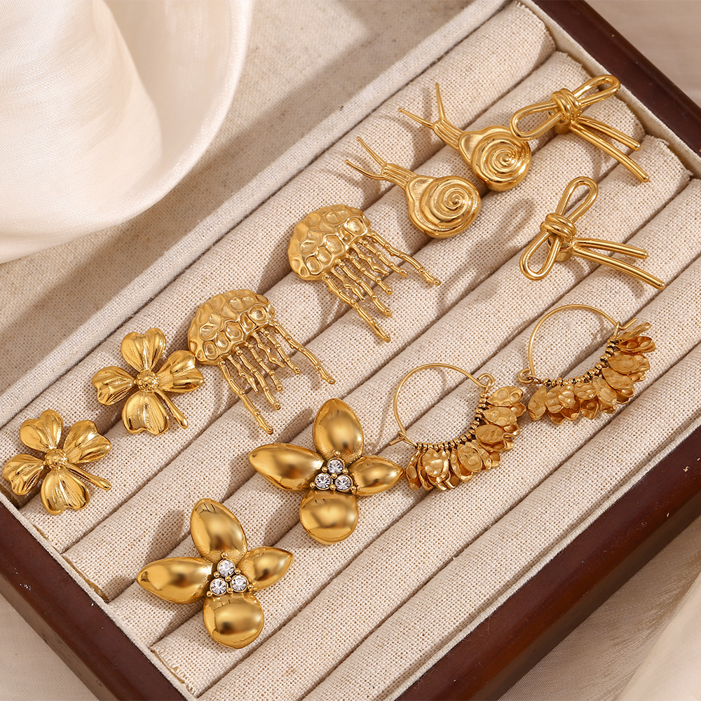 Geometric Snail Flower Stainless Steel Stud Earrings