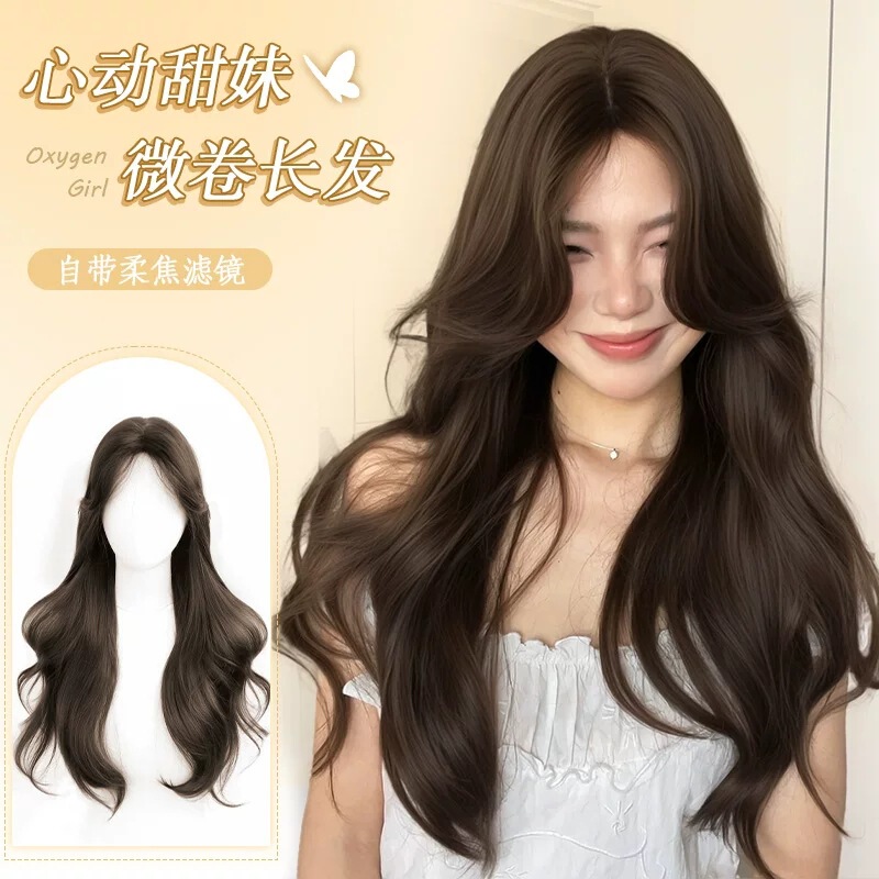 Women's Wig with Middle Parting, Slightly Curly Long Hair, Lace Front, Realistic Long Curly Wig, Fluffy Daily Full Head Wig Women's Wig with Middle Parting, Slightly Curly Long Hair, Lace Front, Realistic Long Curly Wig, Fluffy Daily Full Head Wig
