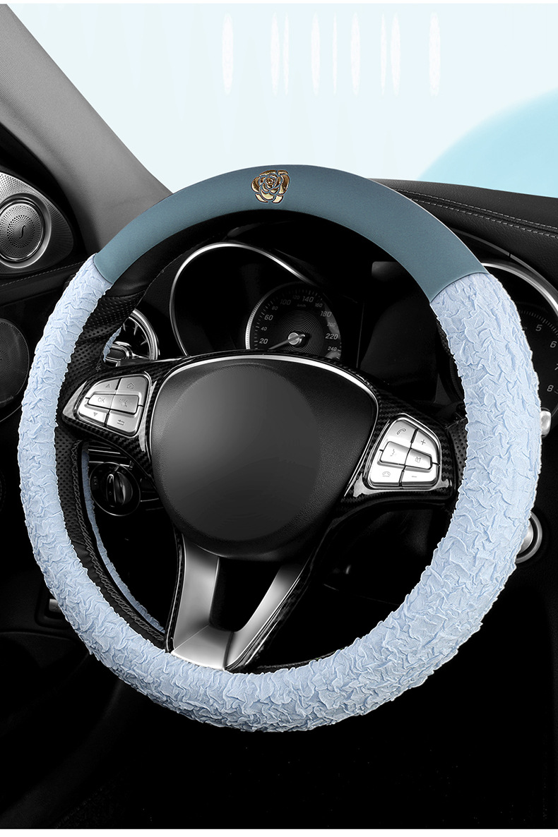 New All-Season Camellia Car Steering Wheel Cover, Delicate, Breathable and Wear-Resistant Pebbled Leather Soft Handle Cover