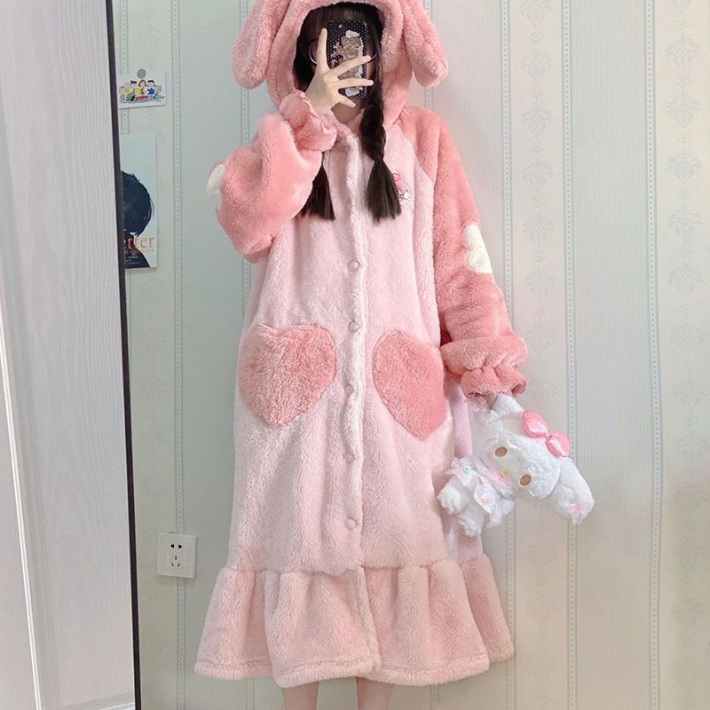 かわいいメロディーパジャマコーラルベルベットパジャマ女性のベルベット肥厚学生大きいサイズ冬インターネット有名人コーラルベルベットパジャマ|undefined