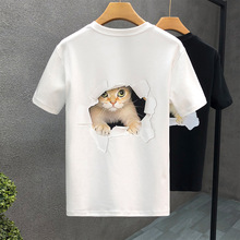 圆领短袖T恤男夏季潮流卡通印花上衣服美式简约半截袖白色体恤衫