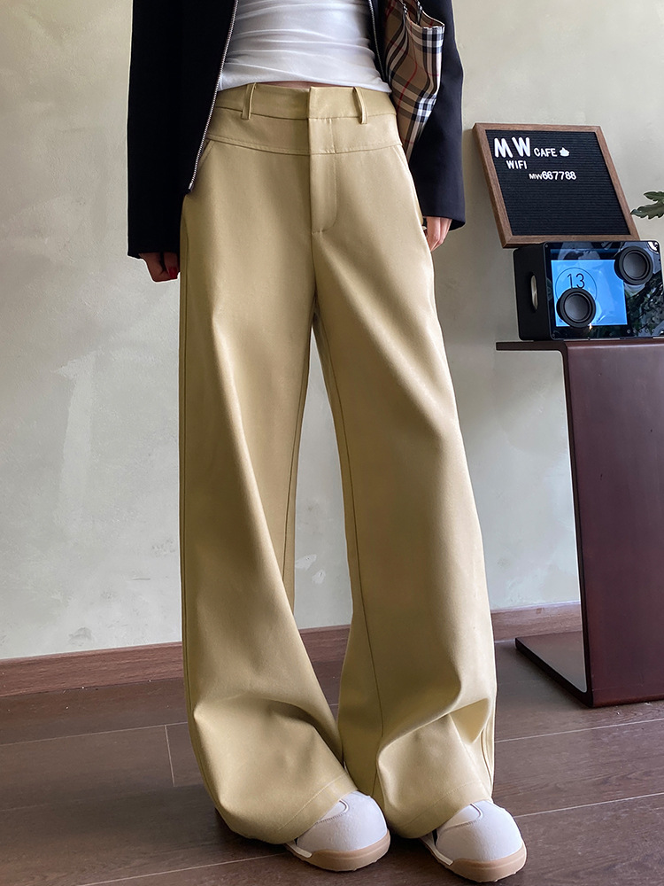 Khaki Casual Straight-Leg Pants for Women 2026 Autumn and Winter New Style Loose Lazy Style Wide-Leg Pants High-Waisted Slim-Fit Suit Pants