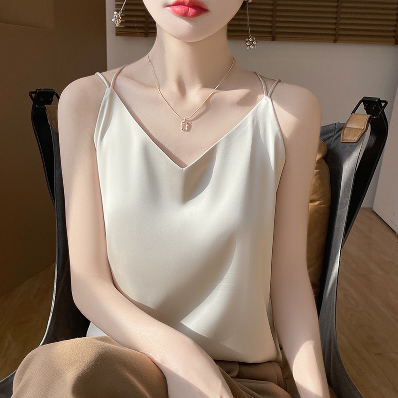 Women's camisole, non-silk, solid color, stylish, beautiful back, seamless, suitable for outerwear or as an inner layer, Korean style