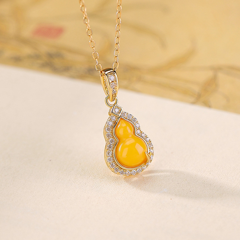 Mặt dây chuyền bạc S925 mạ vàng hình bầu lá tre phong cách retro — Mặt dây chuyền đơn (không bao gồm dây chuyền)