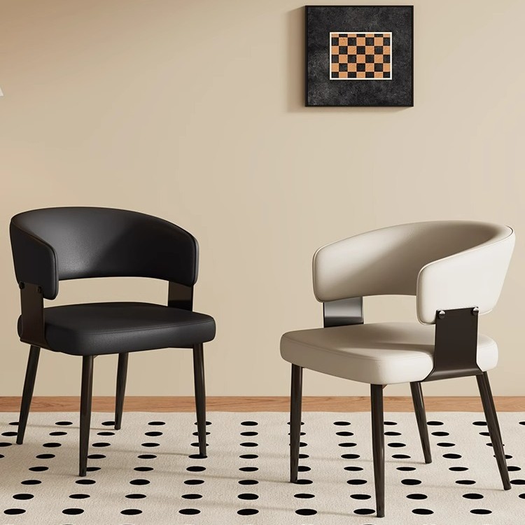 Silla de comedor para el hogar de cuero minimalista de estilo italiano, moderna, de lujo ligero, con apoyabrazos, diseño de respaldo, silla de comedor de alta gama