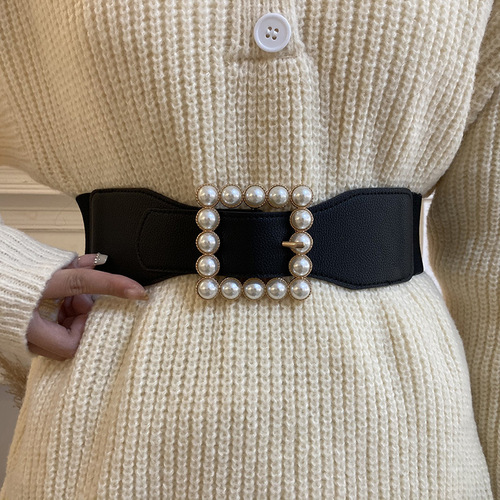 Sweet Belt for Women Decoration Ins Style Waist Belt Decoration Dress Temperament Pearl Elastic Elastic Waistband Fashion
