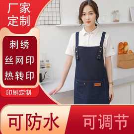 加厚帆布背带广告促销围裙防水防污罩衣家用咖啡店工作服可印LOGO