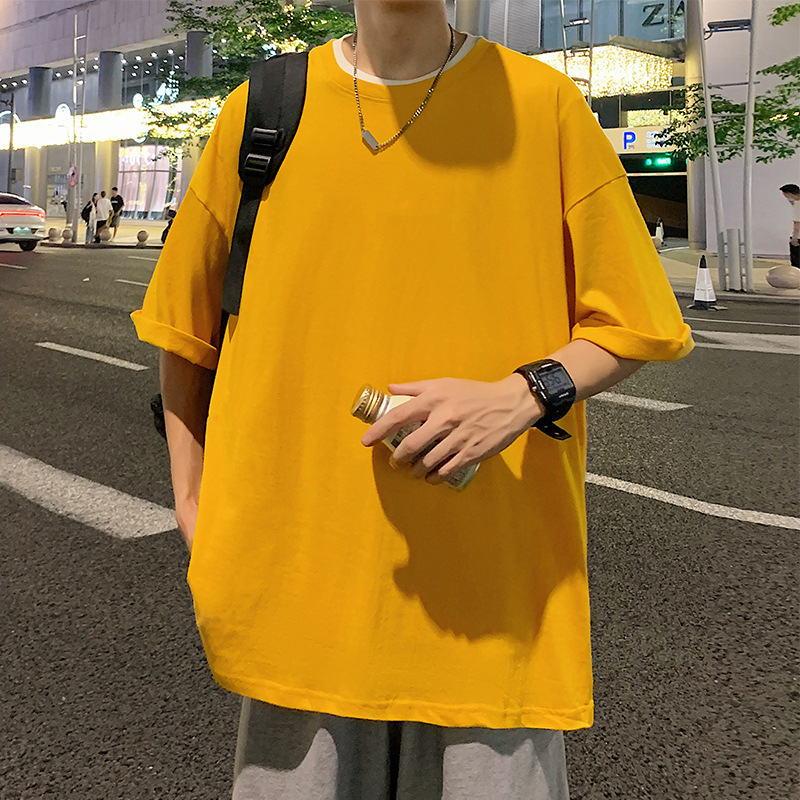220グラムの重いポンドの純綿の夏の半袖のtシャツの男性のゆったりしている紳士服のtシャツの半袖の純色の底のシャツは二開することができます。|undefined