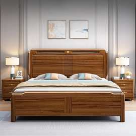 现代简约实木床可储物高箱新中式软包乌金木双人床1.8米主卧室床