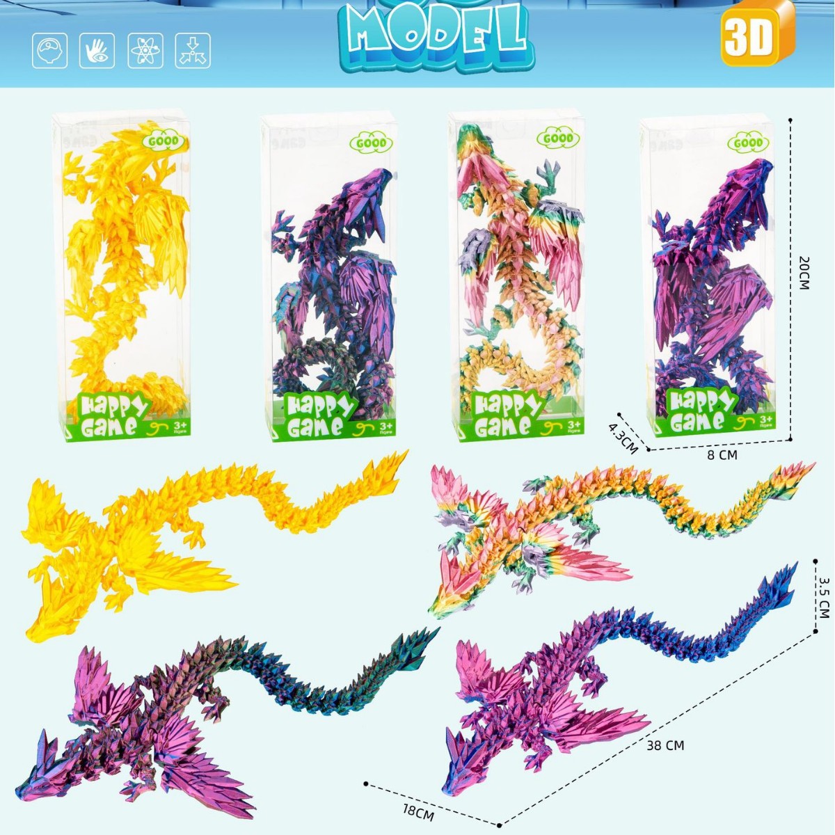 Dragón Articulado Impreso en 3D de PLA para Decoración y Regalos image 12