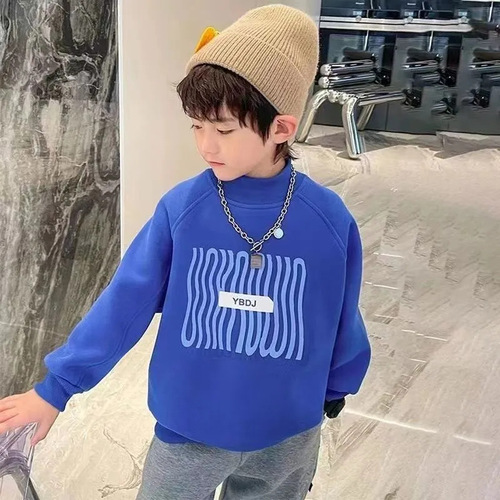 Children's Fleece Sweatshirt 2024 New Winter Boys One-Piece Fleece Casual Half-Neck Medium and Large Children Korean Style Base Shirt